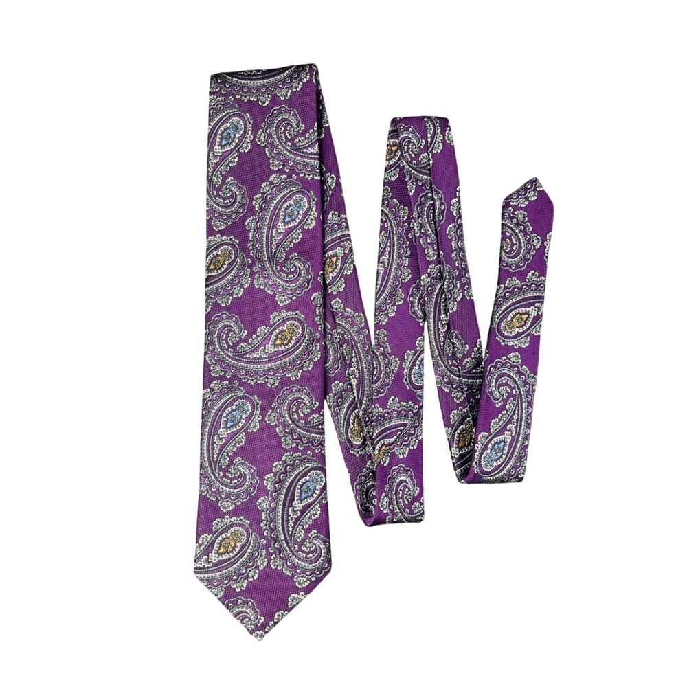 Jos. A. Bank Signature Collection Purple Paisley 100% Silk Hand Made Necktie